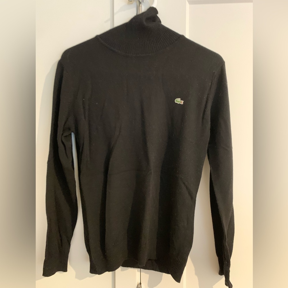 merino wool turtle neck black sweater Lacoste
